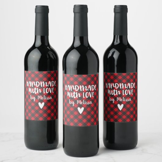 Étiquette Pour Bouteilles De Vin Buffle de Noël Plaid artisanal avec amour (Bouteilles)
