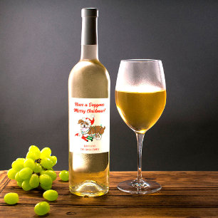 Étiquette Pour Bouteilles De Vin Bulldog Anglais Avec Lumières De Noël