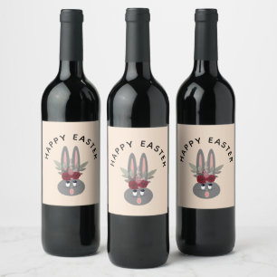 Étiquette Pour Bouteilles De Vin Bunny de Pâques moderne Bourgogne Floral Beige per
