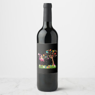 Étiquette Pour Bouteilles De Vin Bunny Flamingo Easter Cute Flamingo Lovers