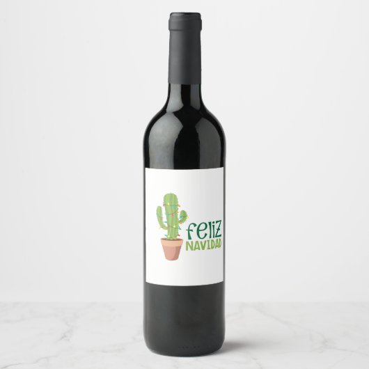 Étiquette Pour Bouteilles De Vin Cactus Feliz Navidad (Devant)