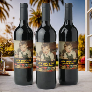 Étiquette Pour Bouteilles De Vin Cadeau de fête d'anniversaire rétro personnalisé a