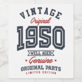 Étiquette Pour Bouteilles De Vin Cadeau pour la naissance en 1950 (Étiquettes simples)