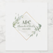 Étiquette Pour Bouteilles De Vin Cadre de feuillage doré et vert menthe moderne (Étiquettes simples)