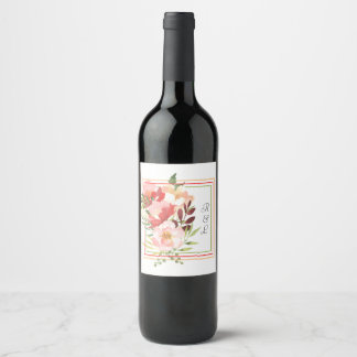 Étiquette Pour Bouteilles De Vin Cadre et aquarelle Bouquet Rose