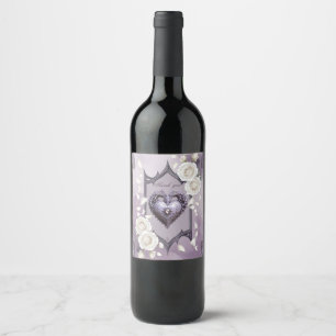 Étiquette Pour Bouteilles De Vin Cadre floral avec coeur et roses blanches