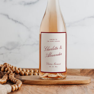 Étiquette Pour Bouteilles De Vin Calligraphie classique Vieux argent Mariage rouge 