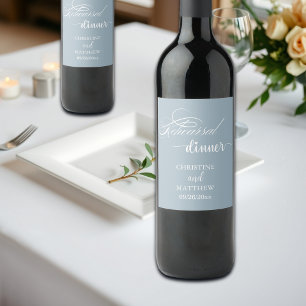 Étiquette Pour Bouteilles De Vin Calligraphie Élégante Bleu Poussiéreux Dîner de Ré