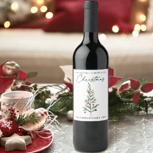 Étiquette Pour Bouteilles De Vin Calligraphie Encre Script Aquarelle Arbre de Noël