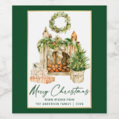 Étiquette Pour Bouteilles De Vin Calligraphie Encre Script Aquarelle Noël Vert (Étiquettes simples)