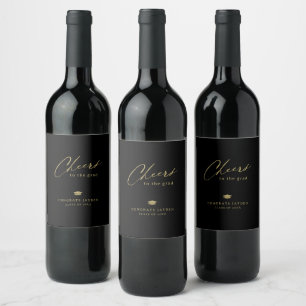 Étiquette Pour Bouteilles De Vin Calligraphie moderne Simple Cheers Graduation