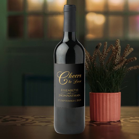 Étiquette Pour Bouteilles De Vin Calligraphie noir et or Mariage des noms