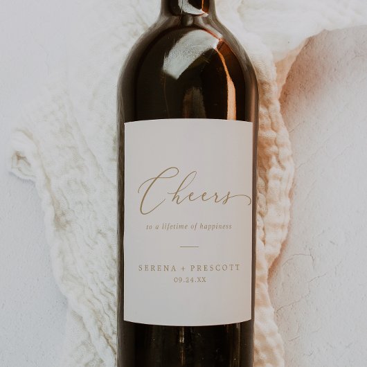 Étiquette Pour Bouteilles De Vin Calligraphie Or Délicate | Mariage de la crème
