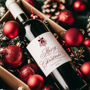 Étiquette Pour Bouteilles De Vin Calligraphie romantique rouge Joyeux Noël