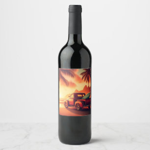 Étiquette Pour Bouteilles De Vin camionnette vintage tropical/Hawaii surf