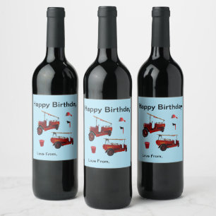 Étiquette Pour Bouteilles De Vin Camions De Lutte Contre Les Incendies De Style Anc