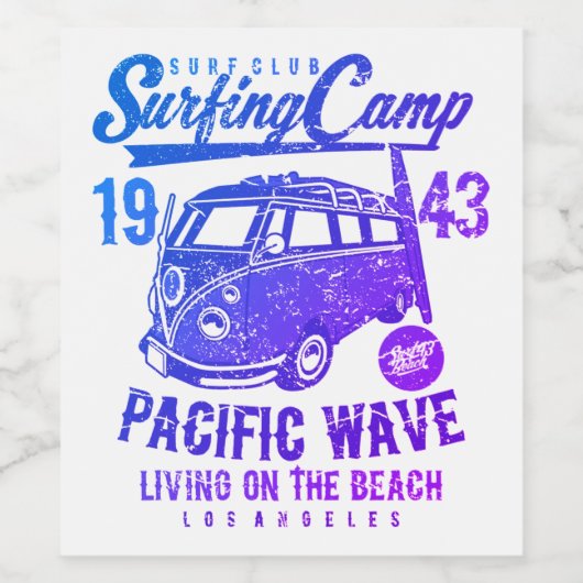 Étiquette Pour Bouteilles De Vin Camp de surf Combi (Étiquettes simples)