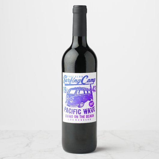 Étiquette Pour Bouteilles De Vin Camp de surf Combi (Devant)