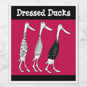 Étiquette Pour Bouteilles De Vin Canards habillés bande dessinée noir et rouge