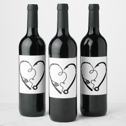 Étiquette Pour Bouteilles De Vin Canne à pêche Cœur Cœur (Bouteilles)