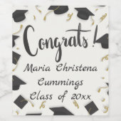 Étiquette Pour Bouteilles De Vin Cap & Confetti Graduation White Congrats (Étiquettes simples)