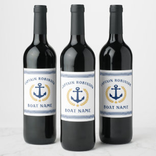 Étiquette Pour Bouteilles De Vin Capitaine Et Nom De Bateau Ancre Gold Style Laurel