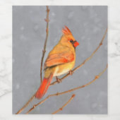 Étiquette Pour Bouteilles De Vin Cardinal sur la peinture de branche - Art original (Étiquettes simples)