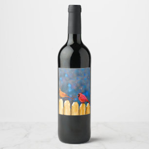 Étiquette Pour Bouteilles De Vin Cardinals on the Fence Painting - Art original