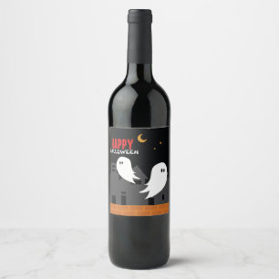 Étiquette Pour Bouteilles De Vin Caricature de la ville fantôme éffrayante hallowee