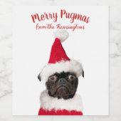 Étiquette Pour Bouteilles De Vin Carlin de Noël Puppy Père Noël Joyeux Pugmas (Étiquettes simples)