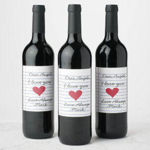 Étiquette Pour Bouteilles De Vin Carnet manuscrit lettre d'amour ou message personn