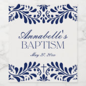 Étiquette Pour Bouteilles De Vin Carrelage Talavera bleu Espagne Fiesta Baptême (Étiquettes simples)