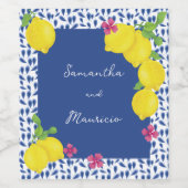 ÉTIQUETTE POUR BOUTEILLES DE VIN CARRELATS BLEUS DE CITRONS DE COULEUR D'EAU (Étiquettes simples)