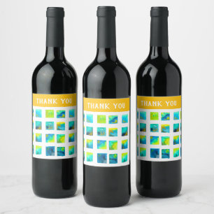 Étiquette Pour Bouteilles De Vin Carrés bleus aquarelle abstraite
