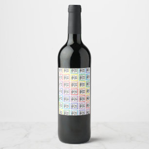 Étiquette Pour Bouteilles De Vin Carrés musicaux encadrés par arc-en-ciel