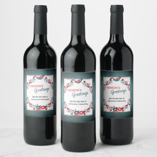 Étiquette Pour Bouteilles De Vin Carte Red Turquoise Blue Bird & Floral Folal Art W