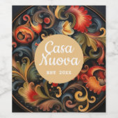 Étiquette Pour Bouteilles De Vin Casa Nuova Nouvelle Maison Rosepaint Rosemaling 2  (Étiquettes simples)