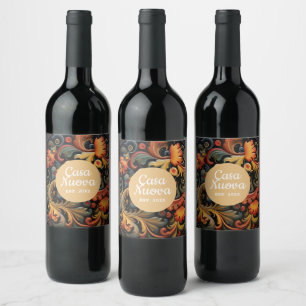 Étiquette Pour Bouteilles De Vin Casa Nuova Nouvelle Maison Rosepaint Rosemaling 3