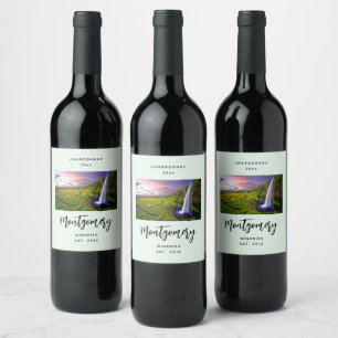 Étiquette Pour Bouteilles De Vin Cascade islandaise Photo Nature Verte Vinification