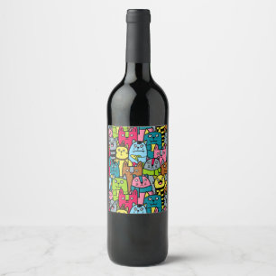 Étiquette Pour Bouteilles De Vin Cat et kitten