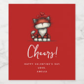 Étiquette Pour Bouteilles De Vin Cat with Red Love Hearts Cute and Funny (Étiquettes simples)