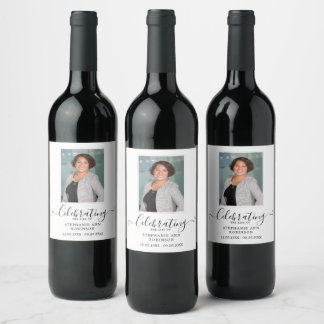 Étiquette Pour Bouteilles De Vin Célébration de la vie Simple Photo Funérailles Mém