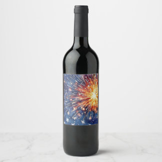 Étiquette Pour Bouteilles De Vin Célébration de l'Amérique. Étoiles et feux d'artif