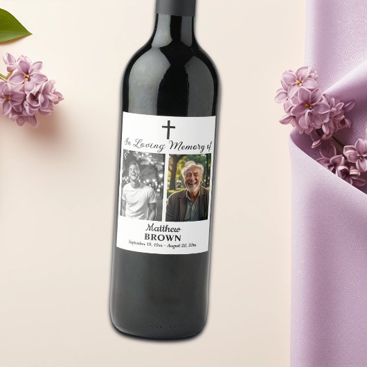 Étiquette Pour Bouteilles De Vin Celebration Of Life 2 Photos Funeral White