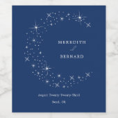 Étiquette Pour Bouteilles De Vin Celestial Elegant Moon Navy Blue Wedding (Étiquettes simples)