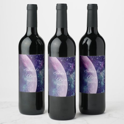 Étiquette Pour Bouteilles De Vin Celestial Purple Galaxy Moon Wedding  (Bouteilles)