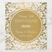 Étiquette Pour Bouteilles De Vin Cercle de Damas et d'or blanc - 50e anniversaire (Étiquettes simples)