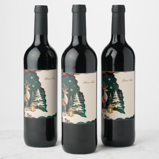 Étiquette Pour Bouteilles De Vin Cerf de Noël cadre forestier