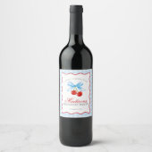 Étiquette Pour Bouteilles De Vin Cerise Sweet Bleu Coquette Bow En vichy Anniversai (Devant)