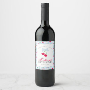 Étiquette Pour Bouteilles De Vin Cerise Sweet Bleu Coquette Bow En vichy Baby showe
